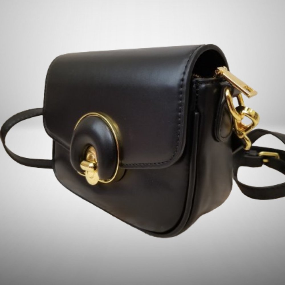 NWT! LOPPOP Black Faux Leather Purse Shoulder Bag w/Two Detachable Straps - Picture 3 of 11